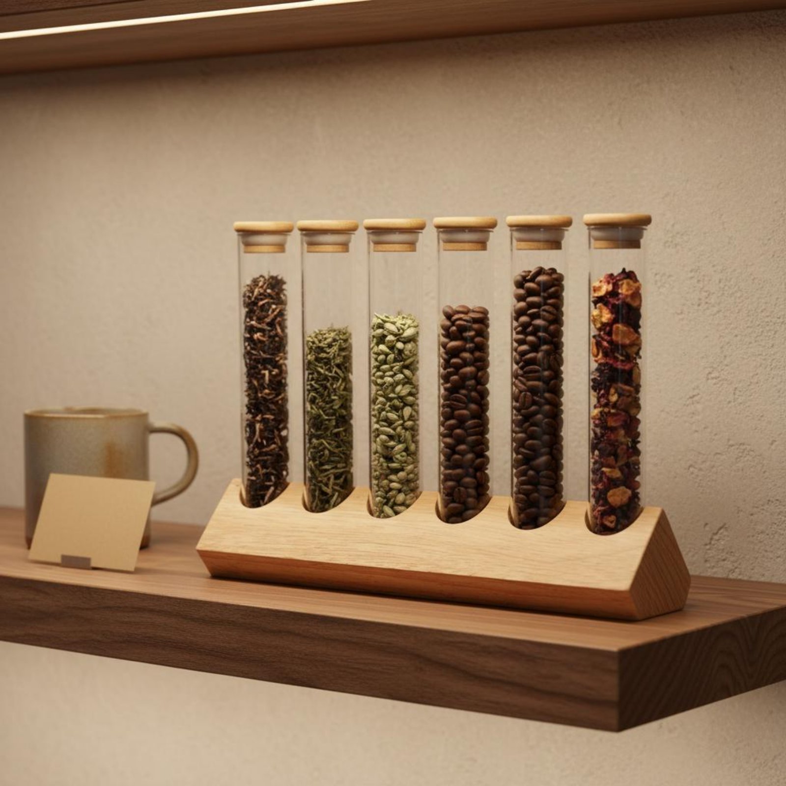 Woodworking Show - Ahşap Standlı Cam Tüp Kap Seti,