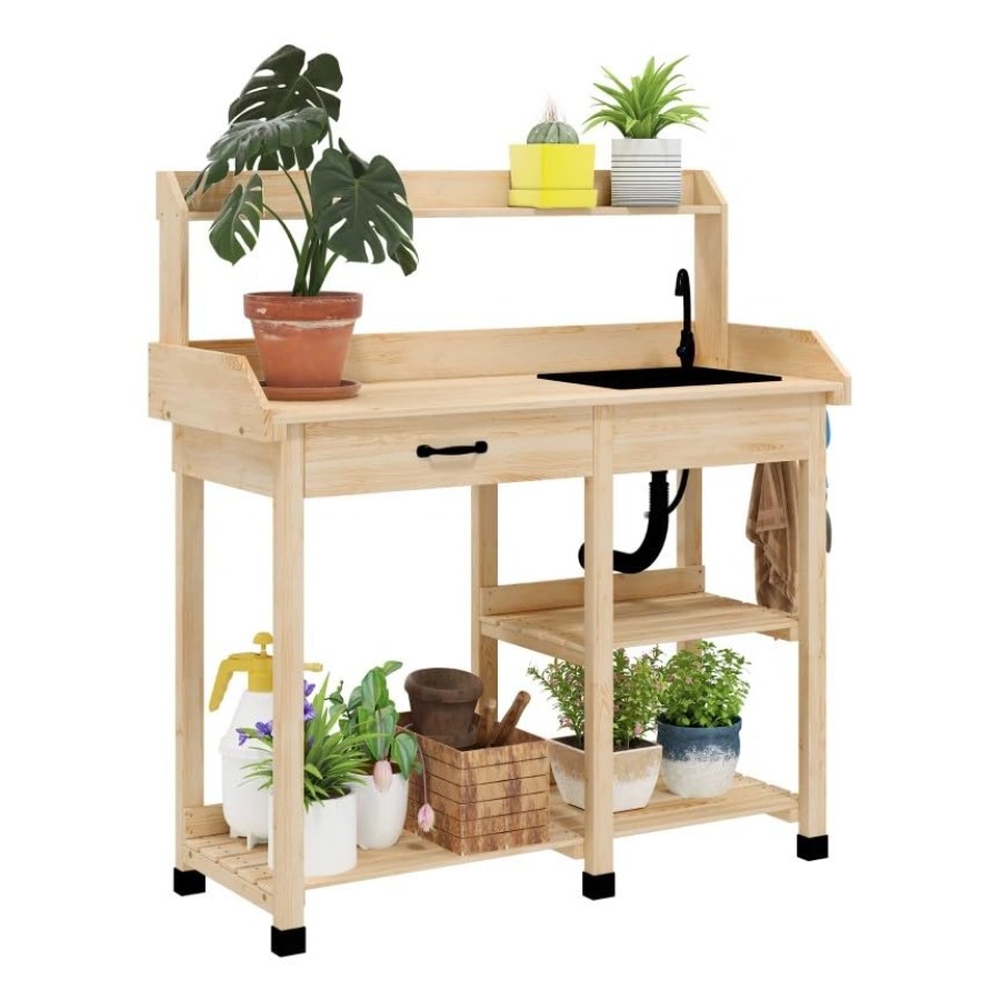 Woodworking Work Table - Çıkarılabilir Lavabo, Musluk Bağlantısı, Çekmece, Depolama