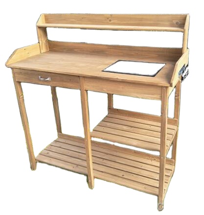 Woodworking Work Table - Lavabolu Ahşap Saksı Tezgahı, Raflı Dış